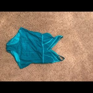 Torquoise lace overlay one piece bathing suit